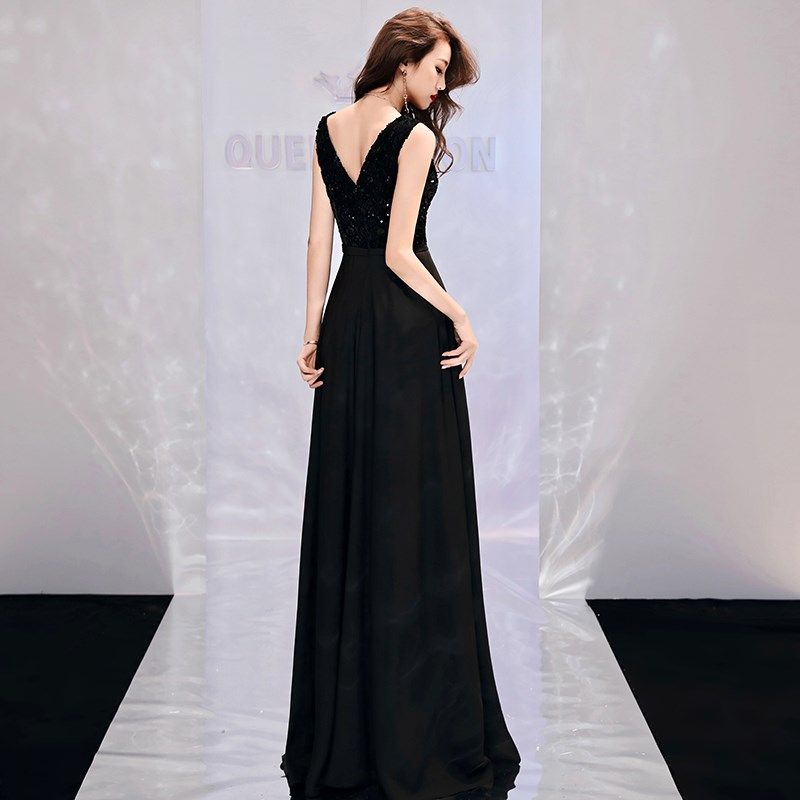 晚礼服裙女2024新款简单大方宴会高贵优雅黑色长款亮片连衣裙高端,淘宝优惠券,粉丝福利购,淘宝优惠卷