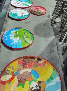 家用圆簸箕竹编竹筐农家幼儿园舞蹈道具绘画晾晒竹编制品竹筛子