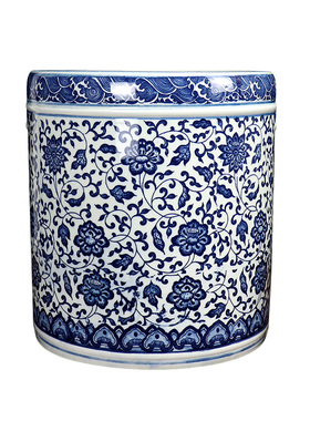 景德镇陶瓷青花瓷桌面小型卷轴缸收纳缸中式兰花盆兰花专用书画筒