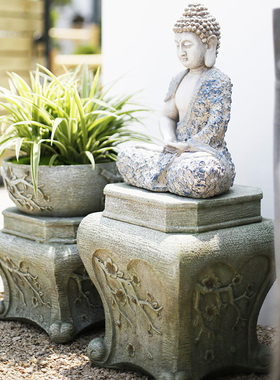 创意摆件中式庭院装饰花园户外小院子人造石石墩布置阳台落地花盆