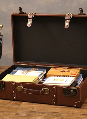 轻奢民国手提道具箱家用衣服收纳箱老式拍摄道具皮箱橱窗展示装饰