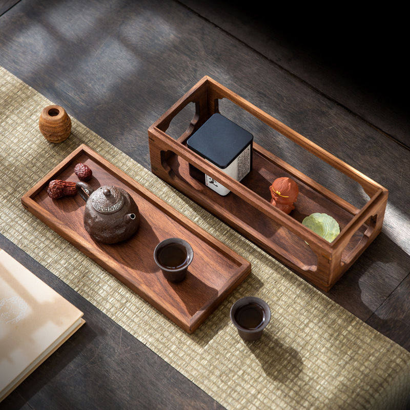 Chinese black walnut tea set storage box hollow