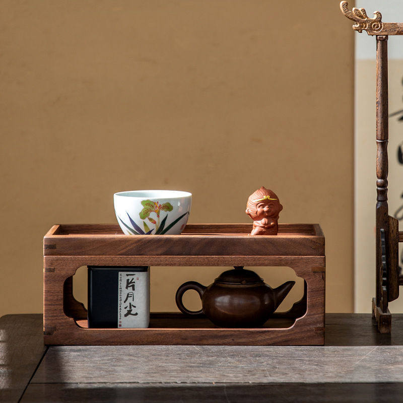 Chinese black walnut tea set storage box hollow