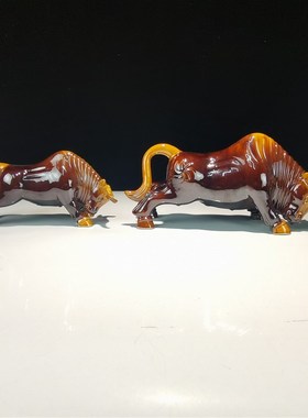 唐三彩陶瓷牛橙色动物大号摆件风水招财办公室家居新中式精致装饰