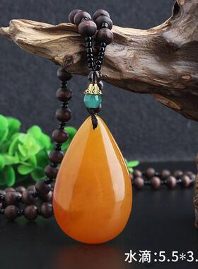 复古水滴蜜蜡吊坠百搭毛衣链民族风女长款项链简约衣服挂件配饰品