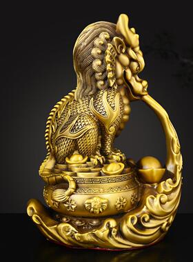全黄铜聚宝盆镇水神兽中式摆件大号吉祥瑞兽吸水兽蚣蝮家居装饰品