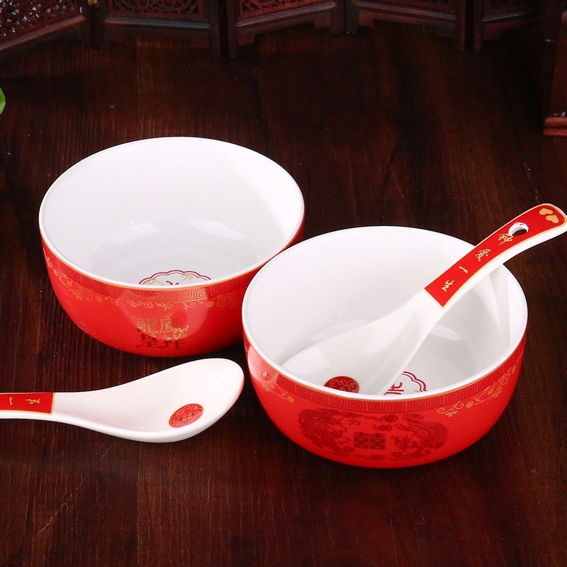 思泽 结婚喜碗 红色婚庆用品子孙碗新人陪嫁品套碗筷陶瓷对碗筷勺,淘宝优惠券,粉丝福利购,淘宝优惠卷