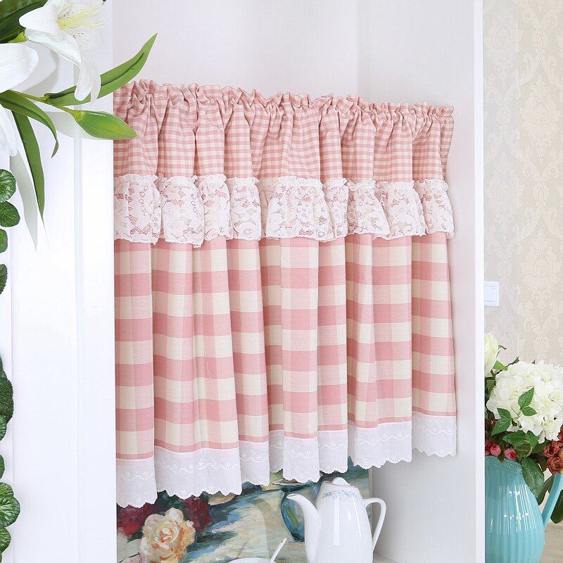 格子半帘田园短帘小卧室儿童窗帘厨房帘飘窗门帘女孩蕾丝纱公主风,淘宝优惠券,粉丝福利购,淘宝优惠卷