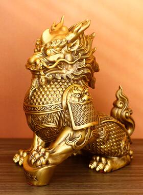 全铜麒麟摆件将军麒麟家居玄关办公室店铺桌面小号装饰品瑞兽麒麟