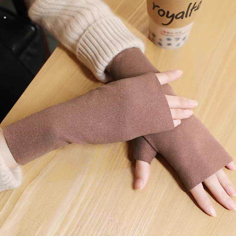 德绒半指手套女冬季半截漏手指加绒保暖防寒开车学生写字连指触屏,淘宝优惠券,粉丝福利购,淘宝优惠卷