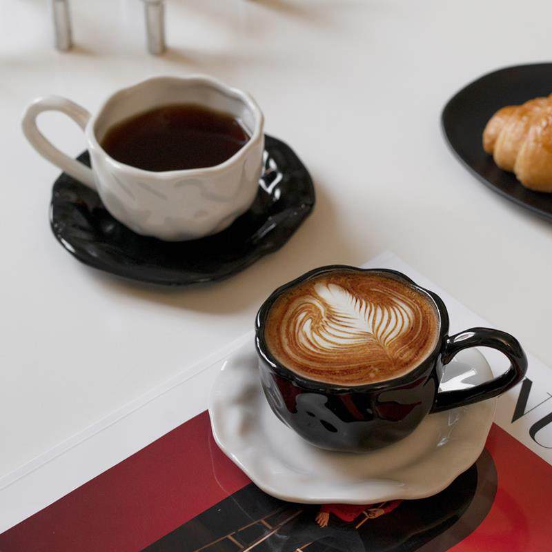 黑白咖啡杯碟套装复古创意下午茶杯碟组合精致陶瓷咖啡杯子甜品盘,淘宝优惠券,粉丝福利购,淘宝优惠卷