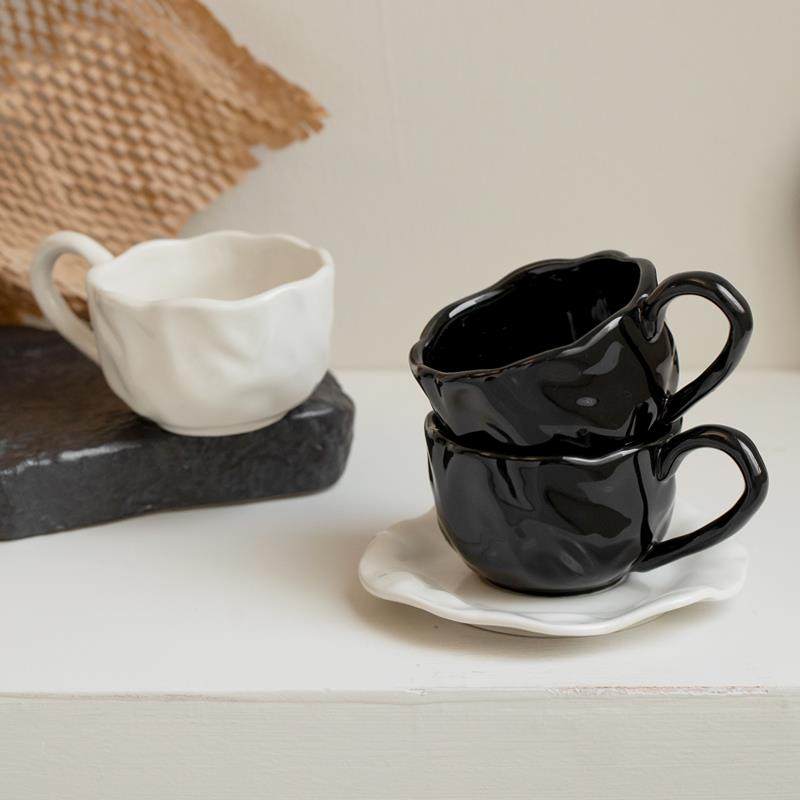 黑白咖啡杯碟套装复古创意下午茶杯碟组合精致陶瓷咖啡杯子甜品盘,淘宝优惠券,粉丝福利购,淘宝优惠卷