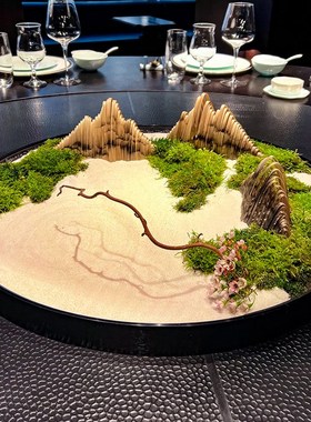 酒店会所圆桌转盘中间摆件圆桌中心摆台餐桌花摆花圆形装饰微景观