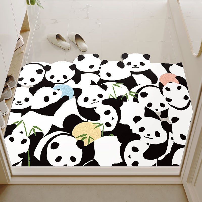 一拾一 熊猫可爱皮革入户地垫可擦洗家用pvc门垫防油防水玄关地毯,淘宝优惠券,粉丝福利购,淘宝优惠卷
