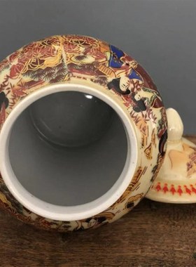 清乾隆年制刻人物侍女图纹将军茶叶罐景德镇仿古瓷器做旧古玩收藏