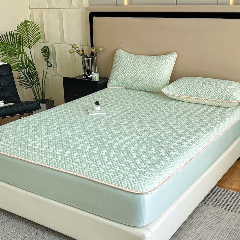 2024新款天然乳胶凉席三件套夏季冰丝席床裙可机洗折叠床笠床垫罩,淘宝优惠券,粉丝福利购,淘宝优惠卷