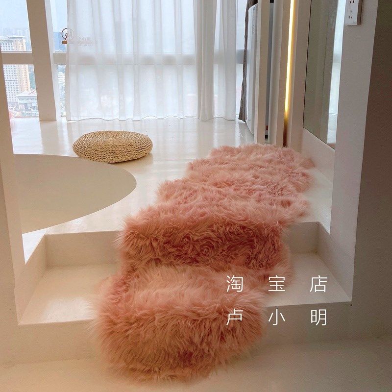 粉红色仿羊毛皮草床尾床边毯窗边垫地毯女生衣帽间拍照,淘宝优惠券,粉丝福利购,淘宝优惠卷