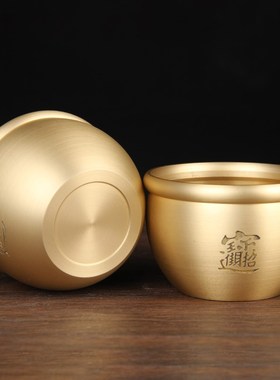 铜缸摆件 大水缸 小号铜缸摆件配水晶元宝