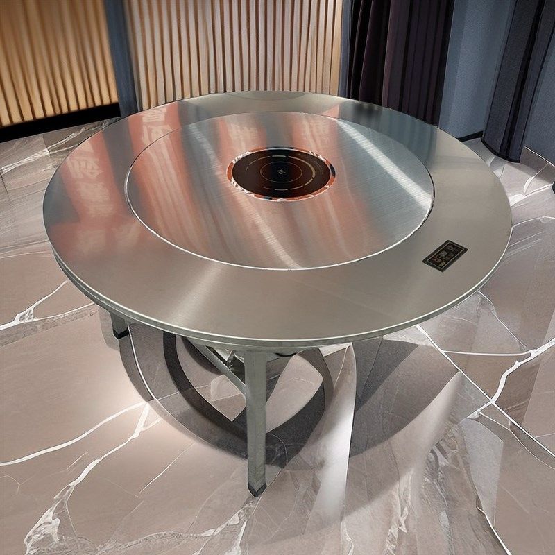 不锈钢圆桌火锅电磁炉一体内置转盘家用折叠餐桌圆形商用火锅桌子,淘宝优惠券,粉丝福利购,淘宝优惠卷