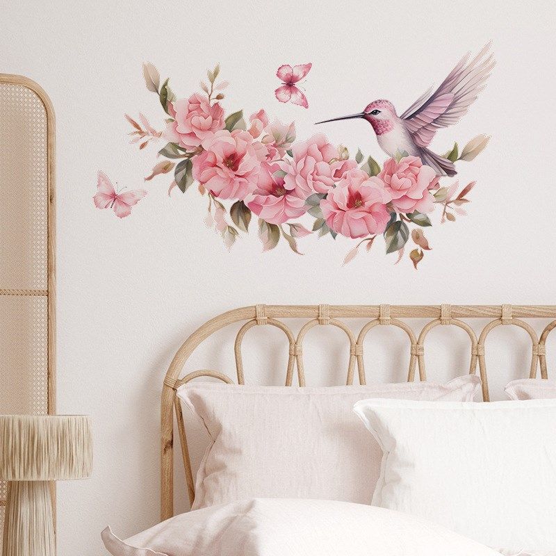 粉色花朵贴画树枝上小鸟翠鸟墙贴纸客厅房间卧室装饰墙壁纸自粘贴,淘宝优惠券,粉丝福利购,淘宝优惠卷