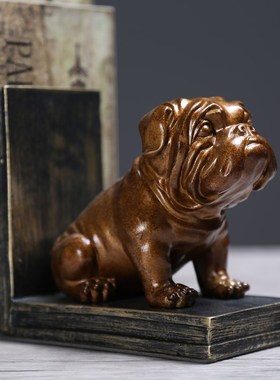 美式乡村创意沙皮狗书靠家居饰品办公室书房架摆件书立书挡礼物