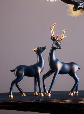 迎客松新中式摆件客厅玄关办公室酒店大堂装饰品摆设松树下情侣鹿