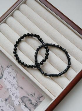 墨竹 玉石黑石竹节黑玛瑙手串手链新中式古风国风小众饰品