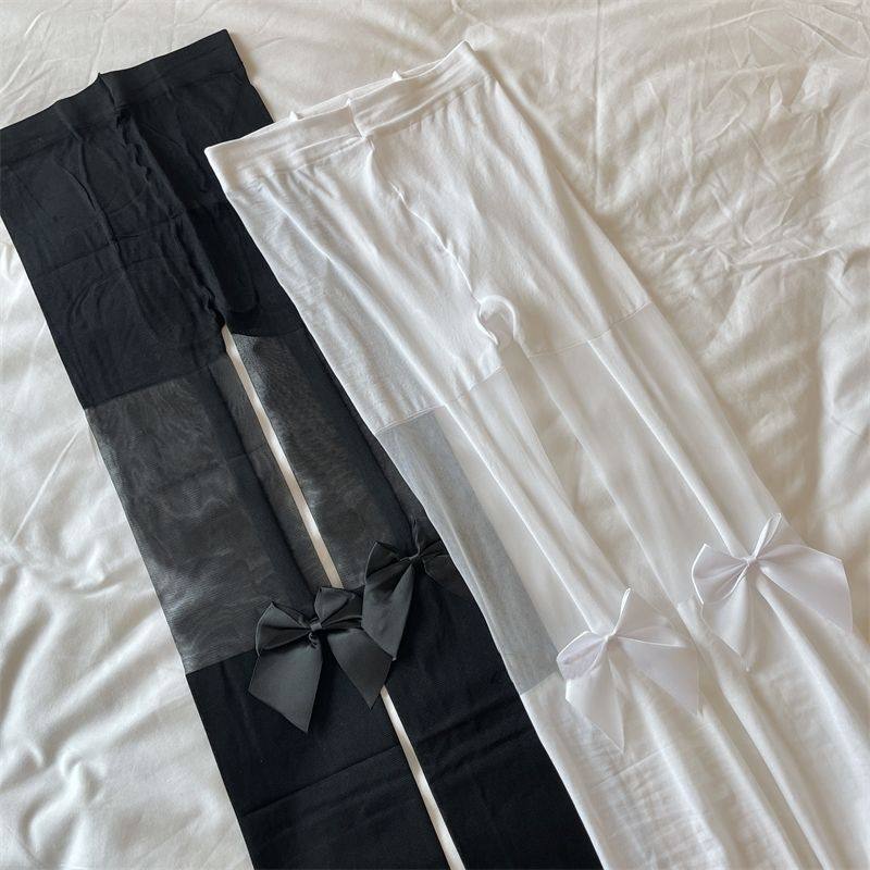 蝴蝶结半截丝袜女薄款蕾丝假吊带过膝长筒袜性感黑丝jk打底连裤,淘宝优惠券,粉丝福利购,淘宝优惠卷