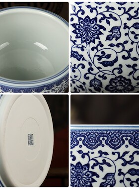 景德镇陶瓷器青花瓷聚宝盆家居装饰品摆件 新中式瓷器博古架摆设