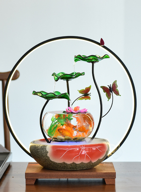 创意摆件鱼缸客厅玄关落地电视柜旁流水生财喷泉桌面加湿开业礼品
