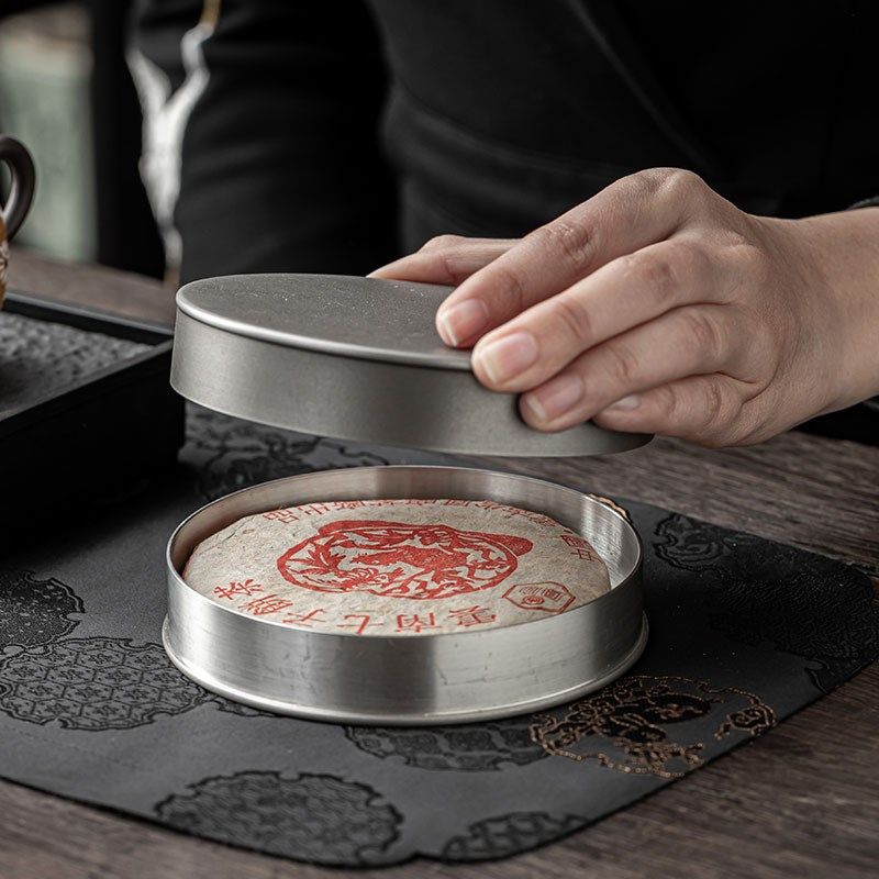 哲明 纯锡茶饼盒 单片茶叶饼茶包装盒单饼锡制茶叶罐357克茶饼盒,淘宝优惠券,粉丝福利购,淘宝优惠卷