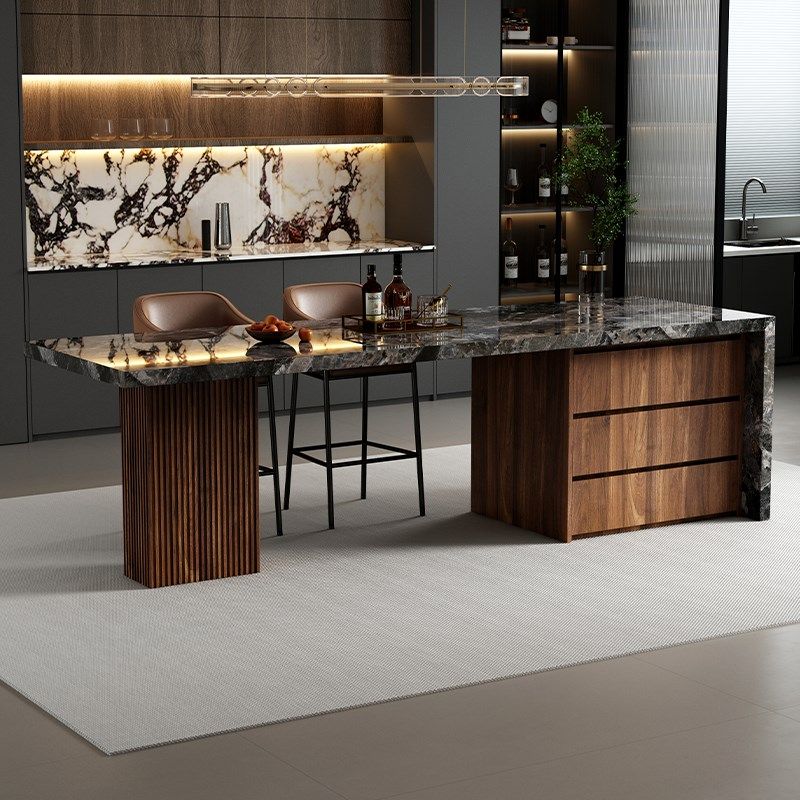 齐平岛台餐桌一体开放式高端家用高级导台定制岩板倒台意式风吧台,淘宝优惠券,粉丝福利购,淘宝优惠卷