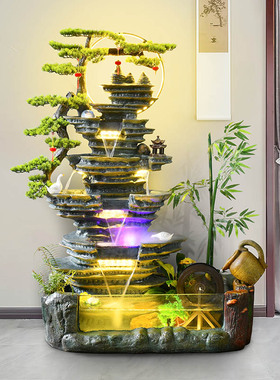 大型假山流水喷泉鱼缸鱼池客厅阳台室内造景玄关装饰景观落地摆件