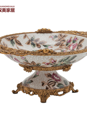 新居乔迁饰品摆件陶瓷配铜奢华装饰品豪宅软装配饰黄铜桌面茶几饰