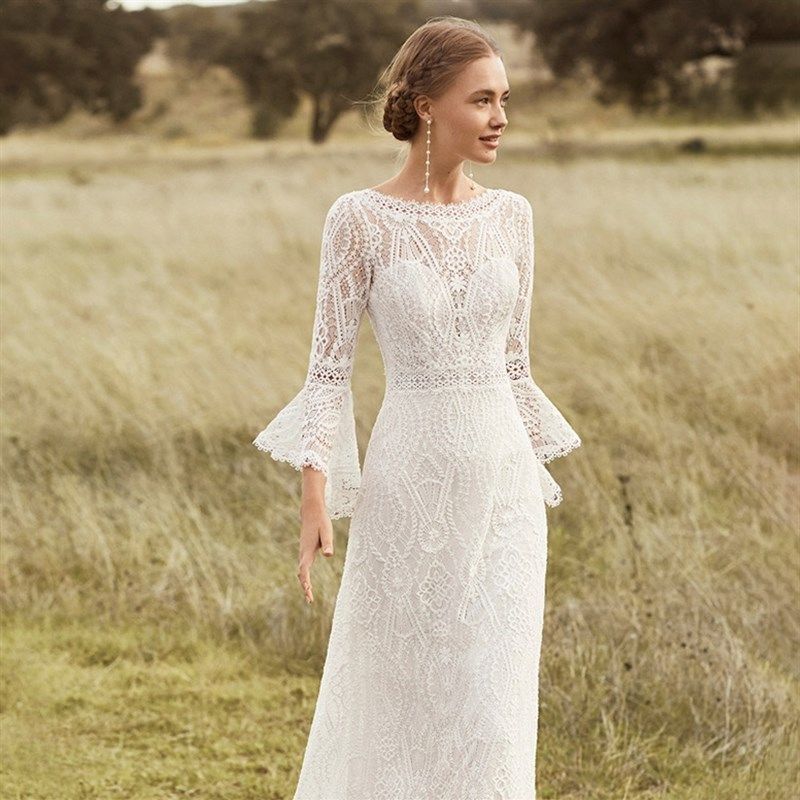 草坪婚礼出门纱复古白色蕾丝喇叭袖轻婚纱户外新娘服敬酒服礼服裙,淘宝优惠券,粉丝福利购,淘宝优惠卷