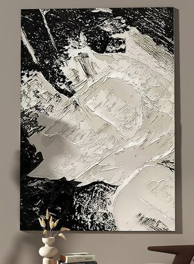 高级感大气客厅手绘油画丙烯立体手工玄关挂画黑白抽象侘寂风挂画