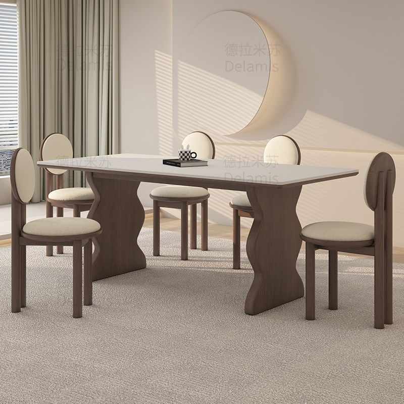 德利丰实木岩板餐桌家用小户型侘寂中古风长方形全托原木吃饭桌子,淘宝优惠券,粉丝福利购,淘宝优惠卷