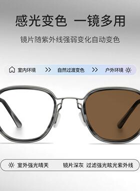 乐申钛架小众复古偏光墨镜男款驾驶开车专用感光变色近视太阳眼镜