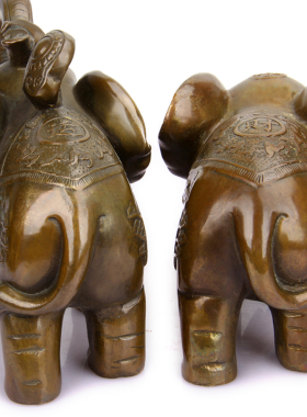 朴器 铜大象摆件一对吸水象铜象工艺品店铺客厅开业礼品