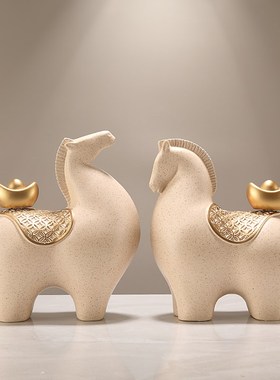 新中式马上有钱骏马摆件办公室装饰品高档客厅博古架乔迁开业礼物