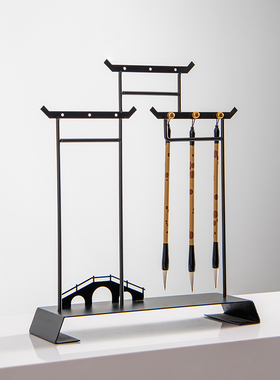 新中式创意毛笔架摆件酒店样板房间办公室家居客厅玄关柜软装饰品