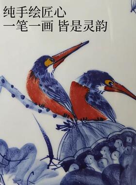 景德镇陶瓷花瓶摆件新中式青花瓷高级感复古手绘插花客厅装饰品