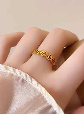 18K金钱多多铜钱情侣对戒