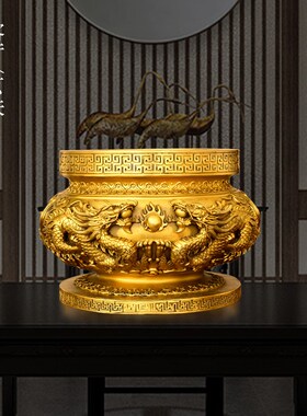 纯铜五龙香炉摆件家用室内佛堂圆底炉工艺品龙戏珠大号香薰炉双龙