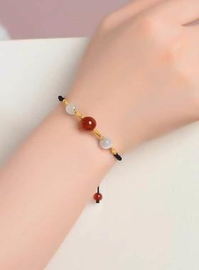 红玛瑙手链项链女 转运珠手绳天然玛瑙吊坠七夕情人节相思豆红豆