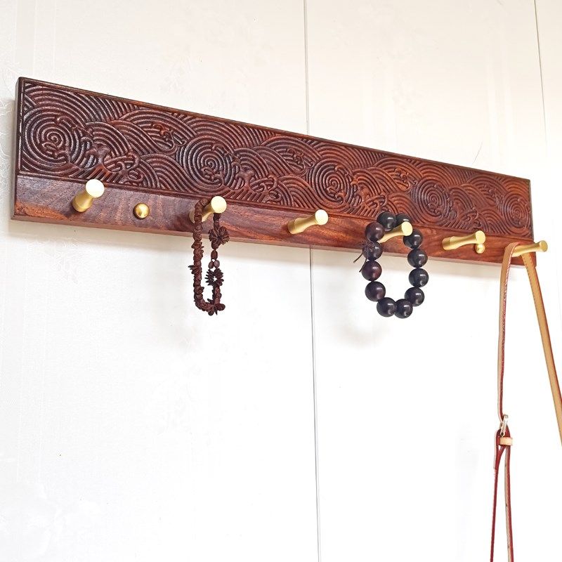 新款花梨木挂衣钩刺猬紫檀粘钩挂衣架实木壁挂黄铜长排钩衣帽架,淘宝优惠券,粉丝福利购,淘宝优惠卷