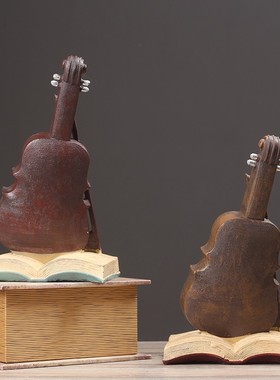 装饰钟摆件创意复古小提琴钟表客厅咖啡厅办公桌桌面座钟摆设品