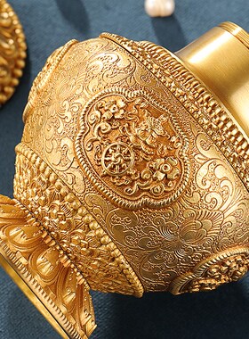 精工黄铜家用慧宝宝瓶桌面工艺用品摆件八吉祥莲花摩尼供瓶铜宝瓶