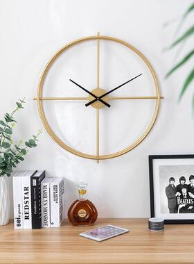 北欧简约挂钟创意家居饭厅店铺墙上装饰时钟大气圆形金色钟表壁饰