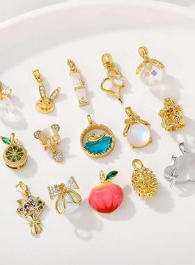 保色微镶锆石吊坠锁骨链项坠手工diy手链项链饰品材料挂件